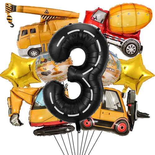 9pcs Engineering Theme Foil Balloon Set With 40Inch Number Birthday