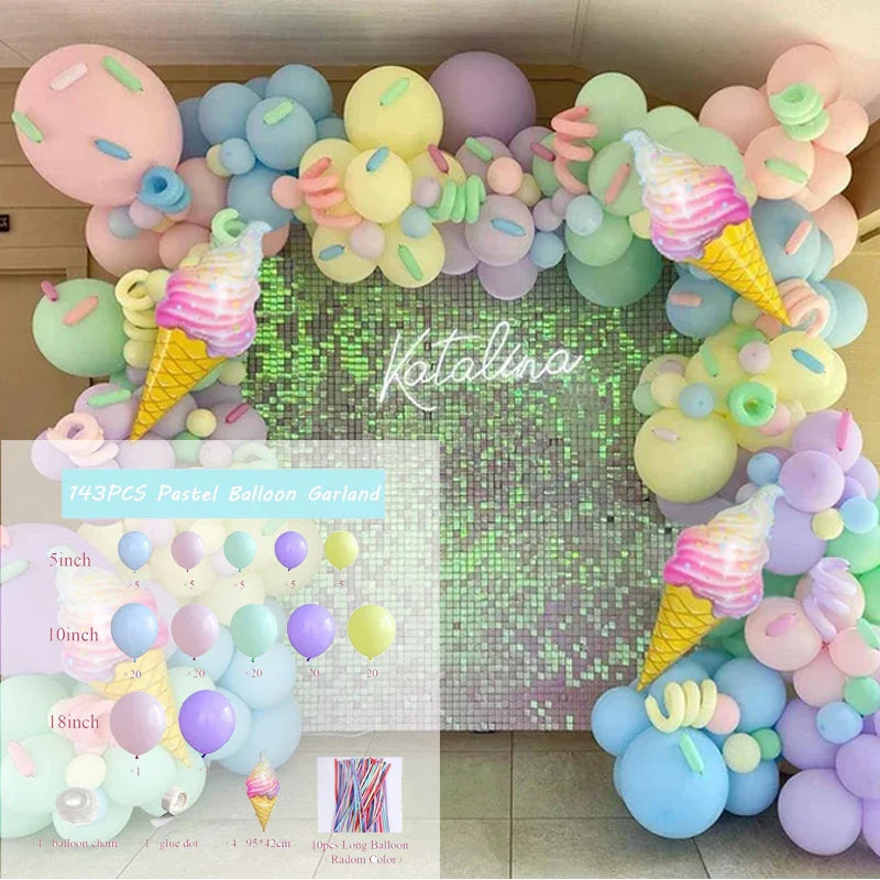 Colorful Pastel Balloon Arch Garland Kit Ice Cream Donut Helium Foil