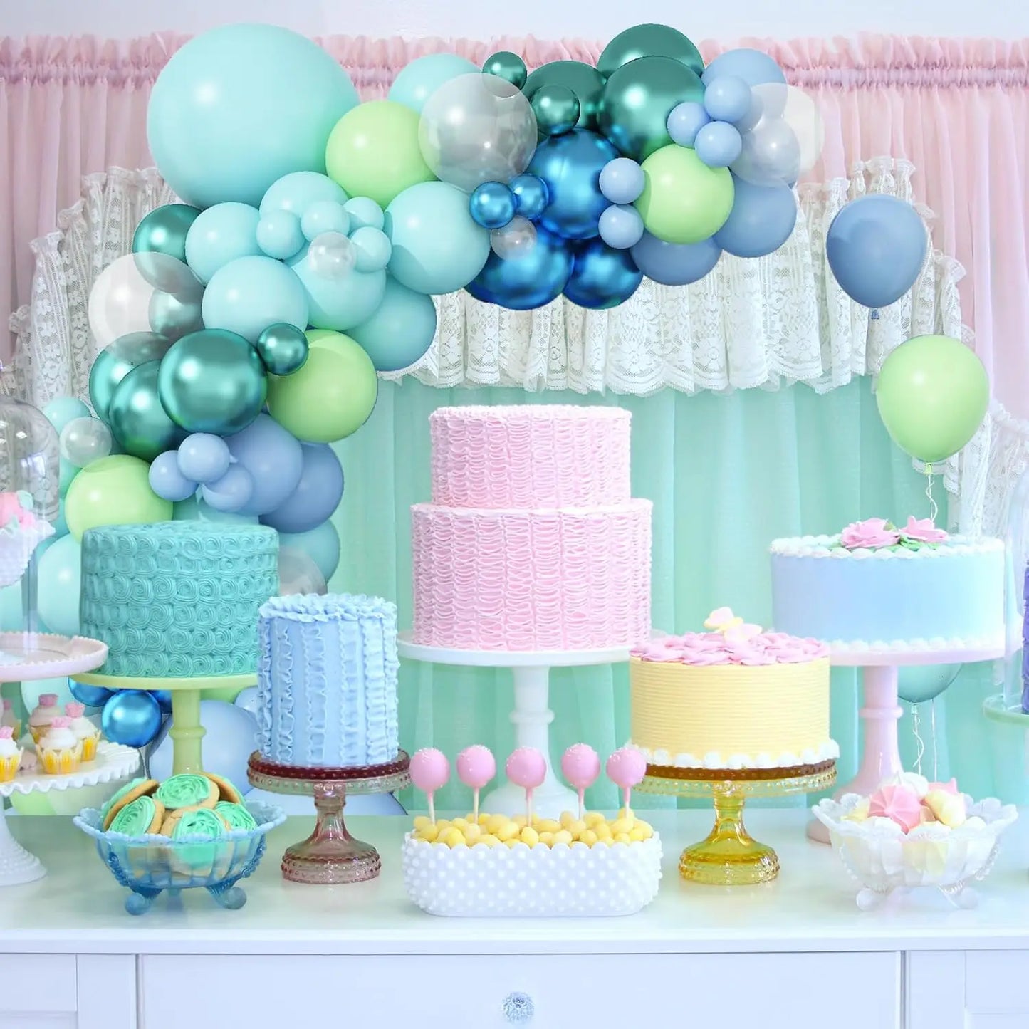 122-Piece Ocean-Themed Party Balloon Arch Kit, Light Blue, Teal, Lime