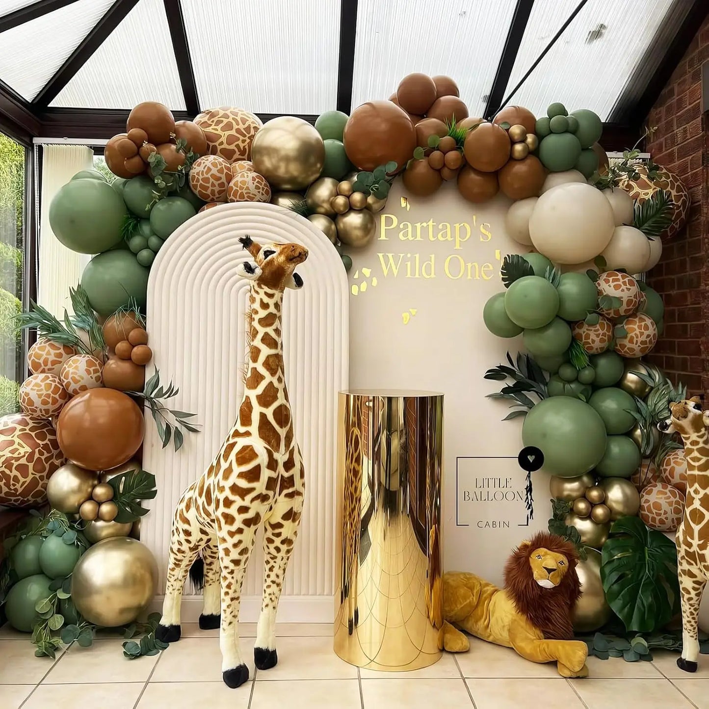 129-Piece Sage Green and Brown Wildlife-Themed Balloon Garland Set,