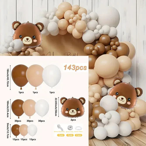 142pcs Cartoon Bear Khaki White Skin Latex Balloons Garland Arch Kit