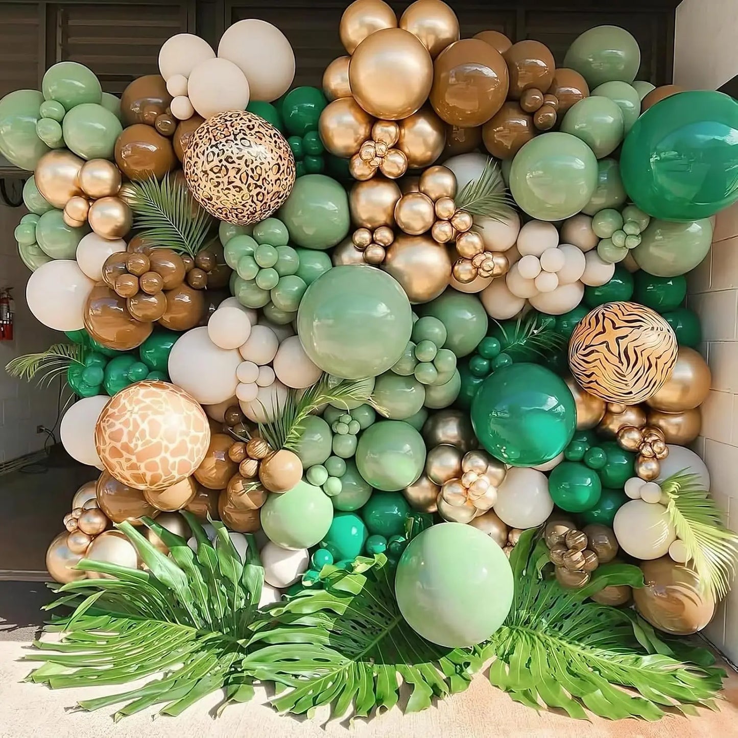 129-Piece Sage Green and Brown Wildlife-Themed Balloon Garland Set,
