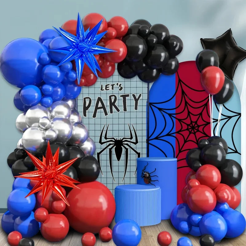 108 Pieces Black-Red-Blue-Silver Balloon Arch Garland Set, Red and