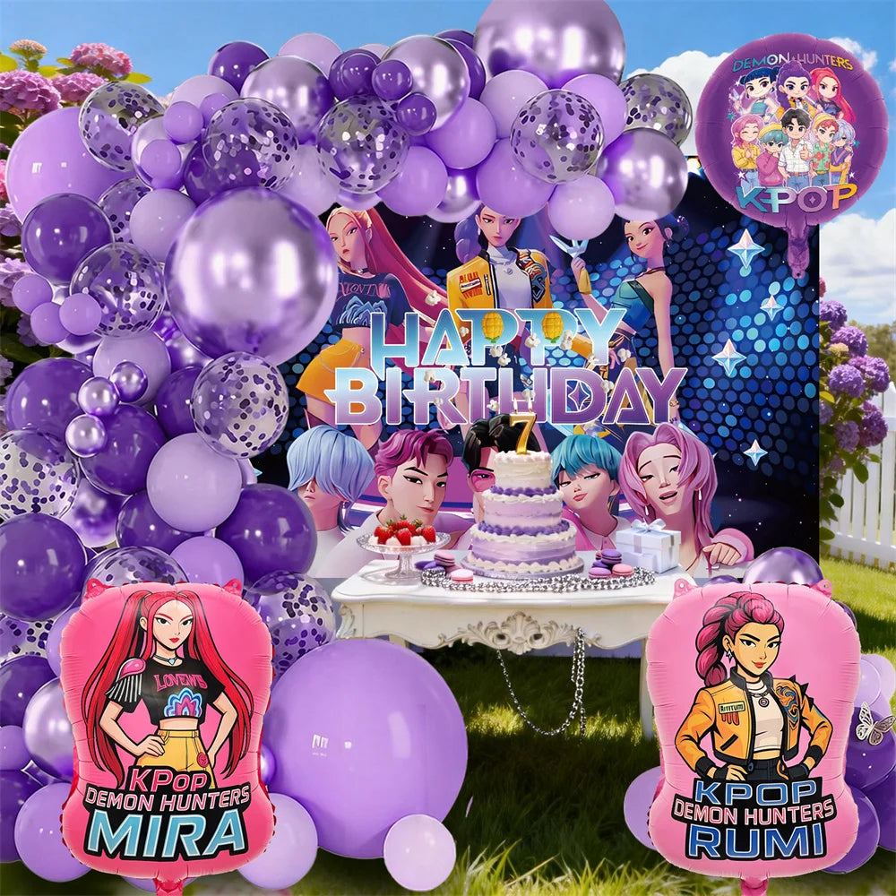 K-Pop Birthday Party Decorations, Purple Pink Balloon Garland Kit with