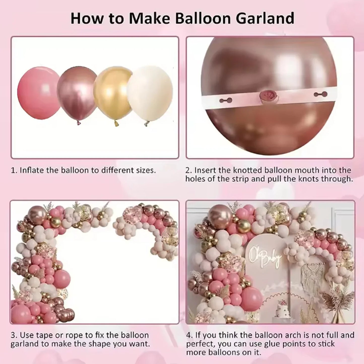 134pcs Vintage Pink Rose White Sand Latex Balloons Garland Arch Kit