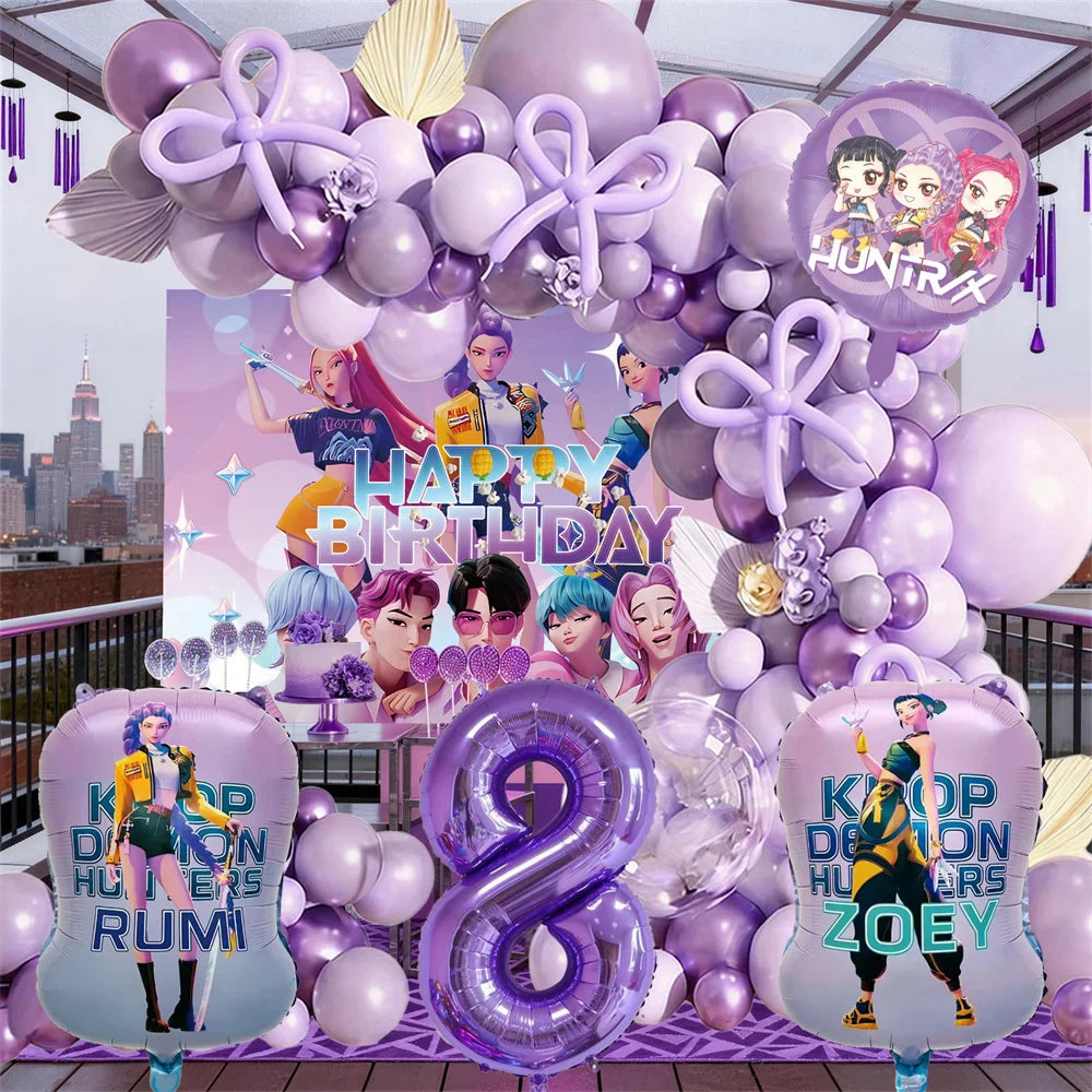 K-Pop Birthday Party Decorations Purple Balloon Garland Kit with Foil