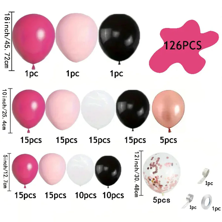 126pcs Black Rose Red White Pink Latex Balloon Garland Arch Kit for