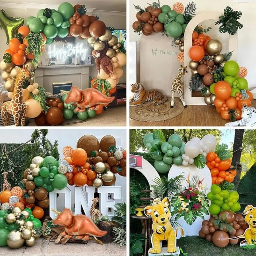 115-Piece Safari Jungle Balloon Arch Set, Green and Brown Animal
