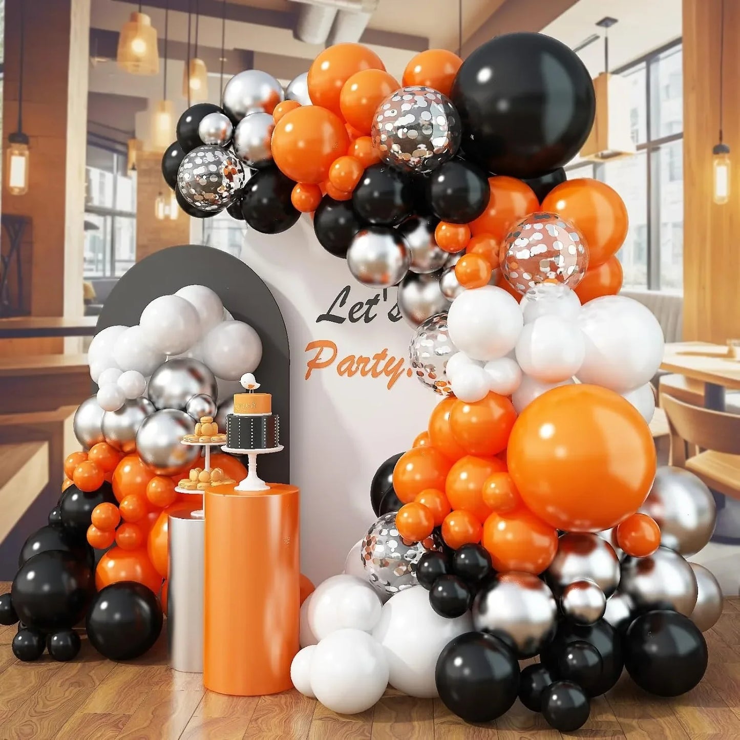 113pcs Black White Orange Confetti Latex Balloon Garland Arch Kit for