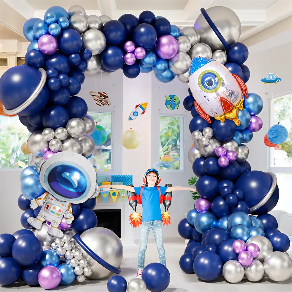 122Pcs Astronaut Space Balloon Garland Kit with Astronaut Rocket Foil