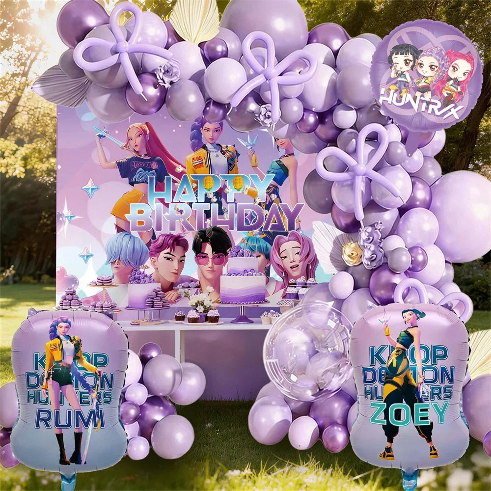 K-Pop Birthday Party Decorations Purple Balloon Garland Kit with Foil