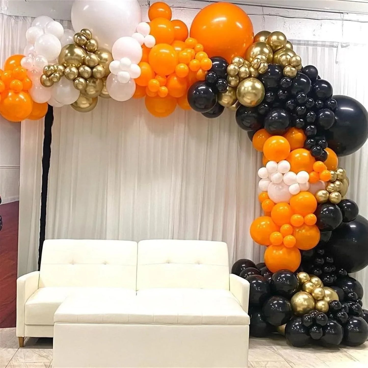 113pcs Black White Orange Confetti Latex Balloon Garland Arch Kit for