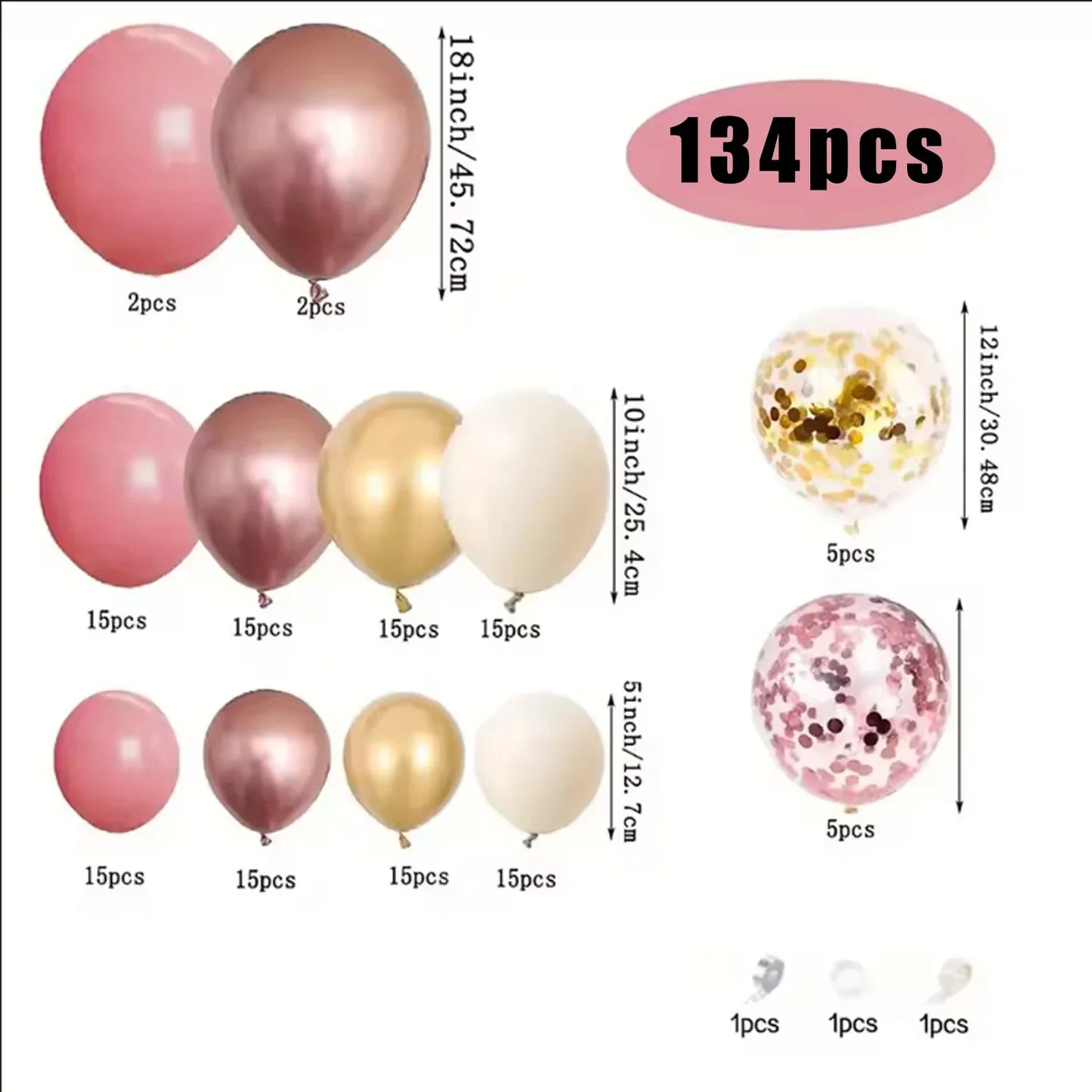 134pcs Vintage Pink Rose White Sand Latex Balloons Garland Arch Kit