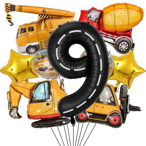 9pcs Engineering Theme Foil Balloon Set With 40Inch Number Birthday