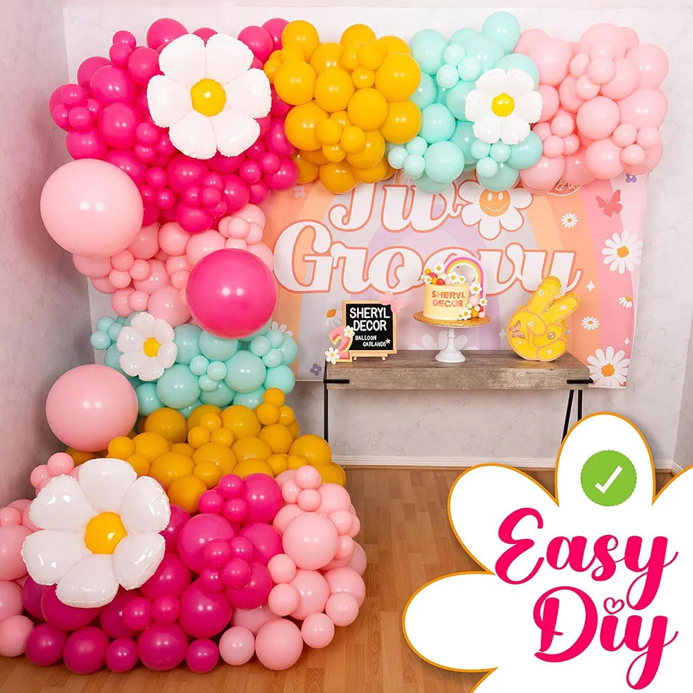 All-In-One Daisy Balloon Garland Kit and Arched Comes with Daisy –