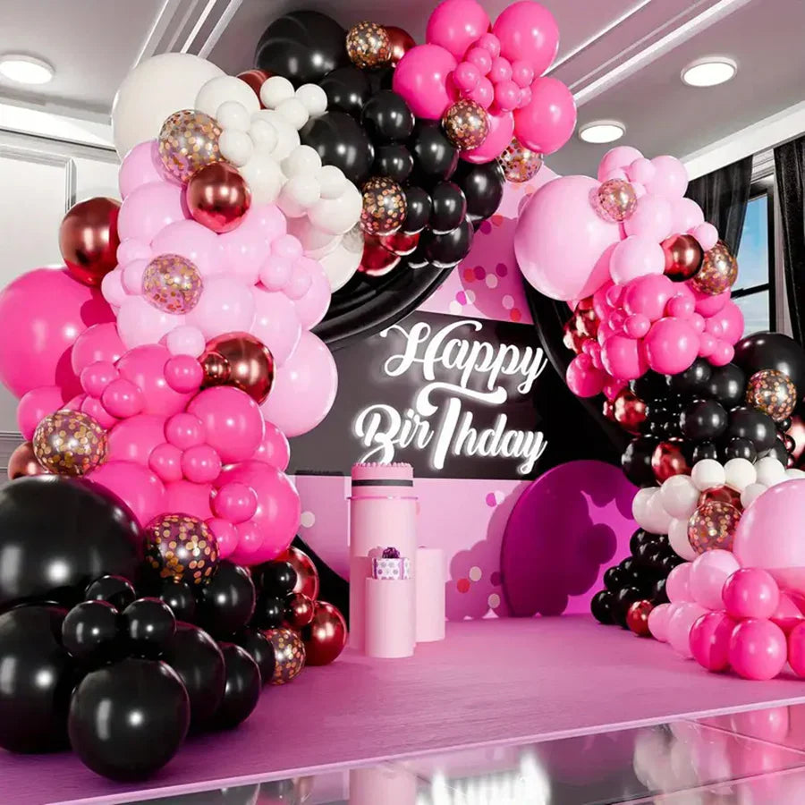 126pcs Black Rose Red White Pink Latex Balloon Garland Arch Kit for