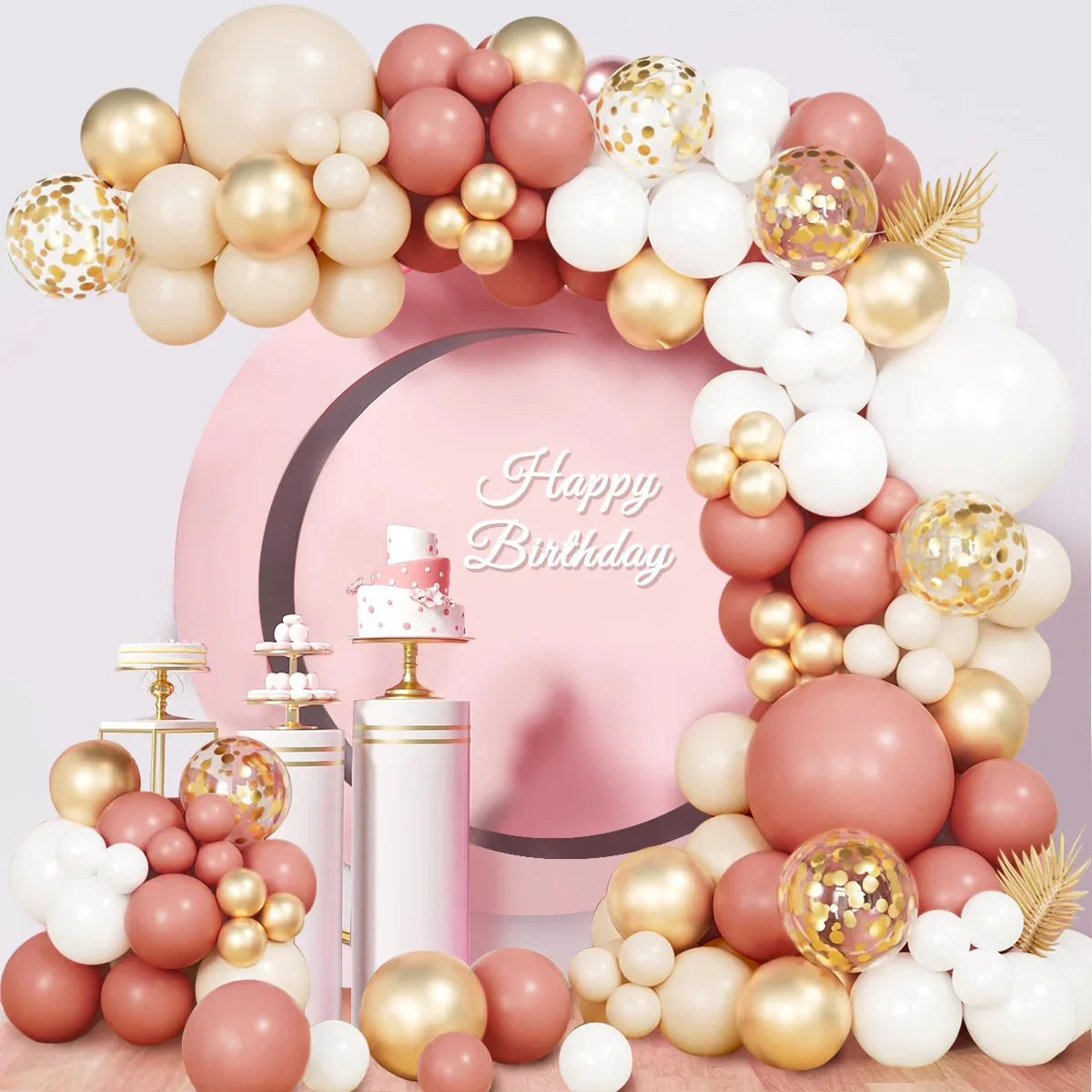 Retro Pink White Gold Balloons Garland Arch Kit Birthday Party