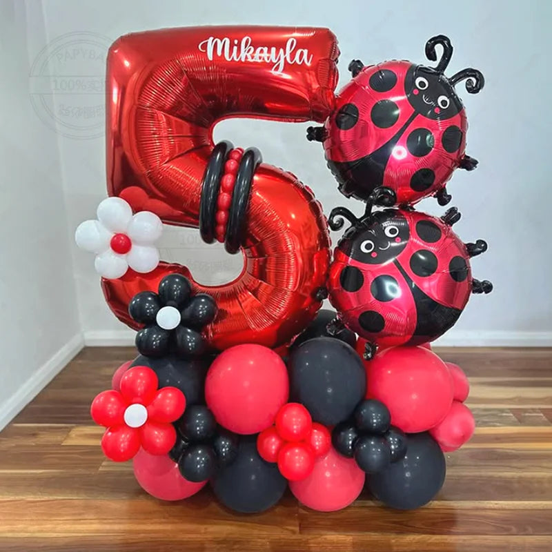 62pcs LadyBug Foil Balloons Garland Arch Kit Red Number Foil Ballon