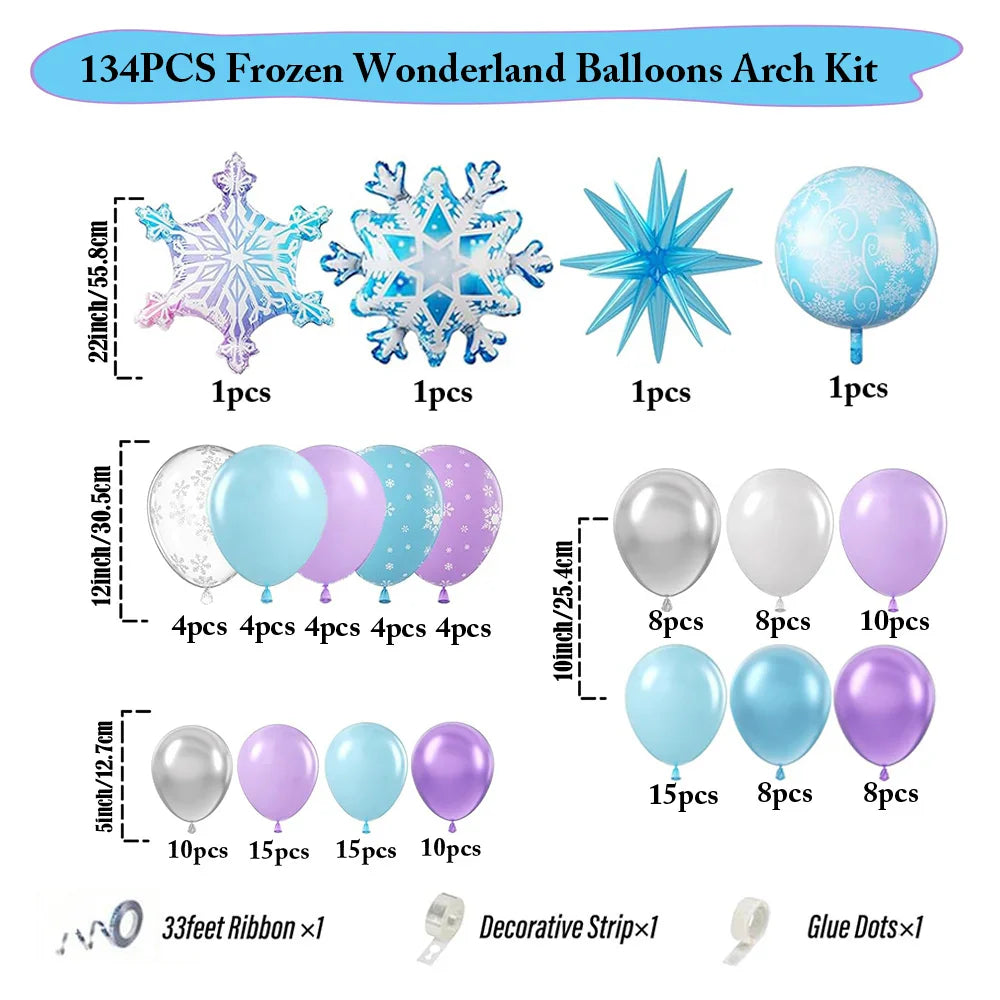 Blue Purple Sliver White Snowflake Balloons Garland Arch Kit for