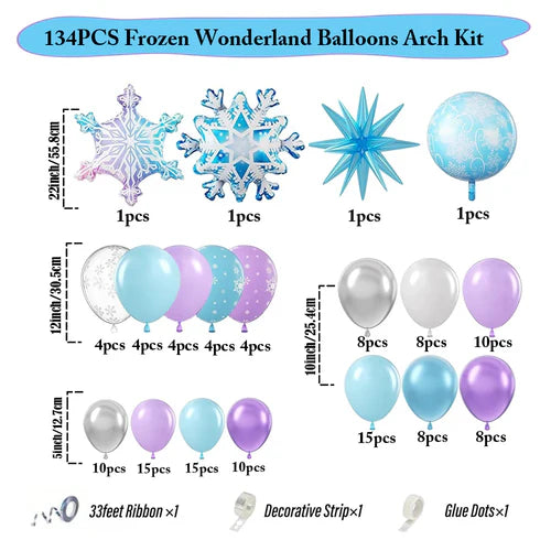 Blue Purple Sliver White Snowflake Balloons Garland Arch Kit for