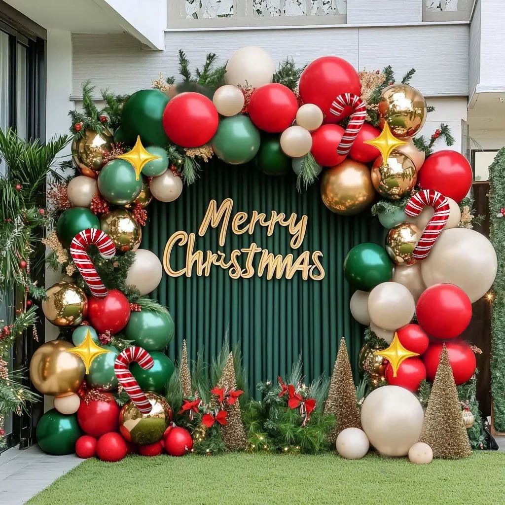 111Pcs Christmas Red and Green Party Balloon Garland Arch Kit, Pearl
