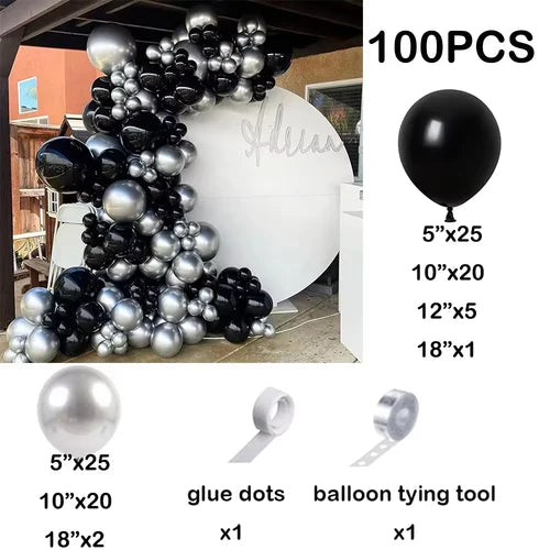 Black White Balloons Garland Metal Silver Balloon Arch Kit 18th