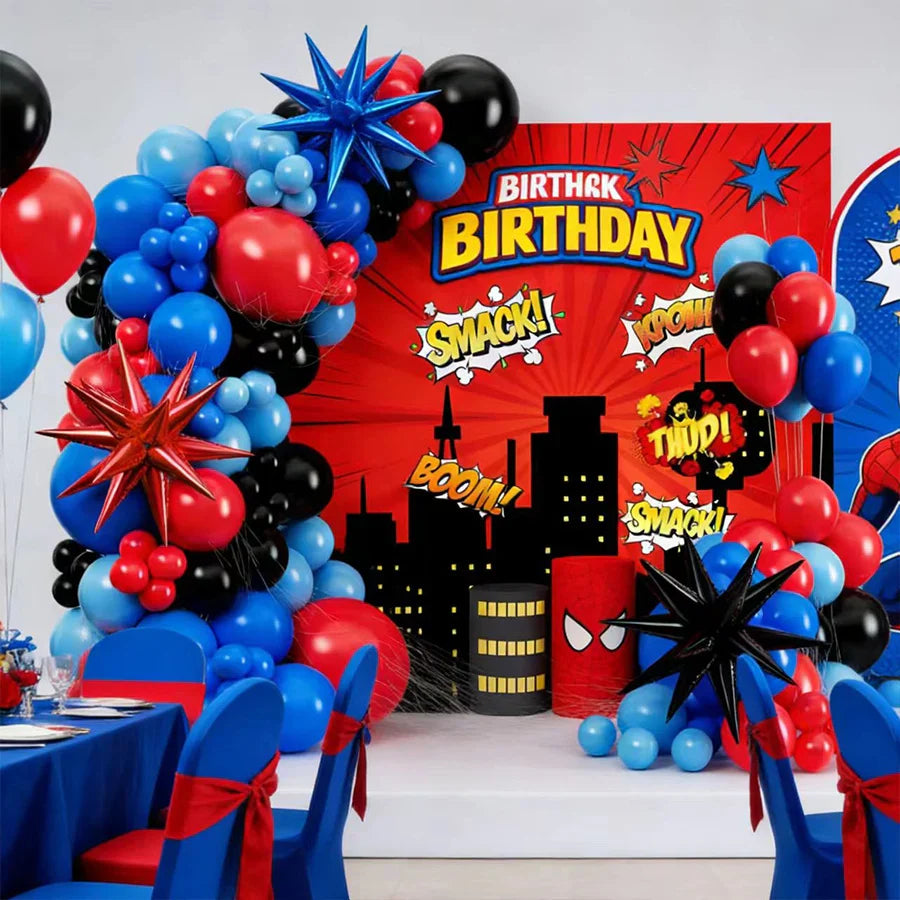 Black Red Blue Latex Balloons Garland Spider Theme Balloon Arch Kit