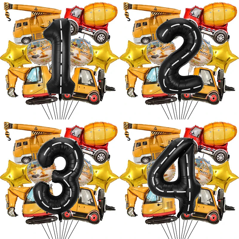 9pcs Engineering Theme Foil Balloon Set With 40Inch Number Birthday
