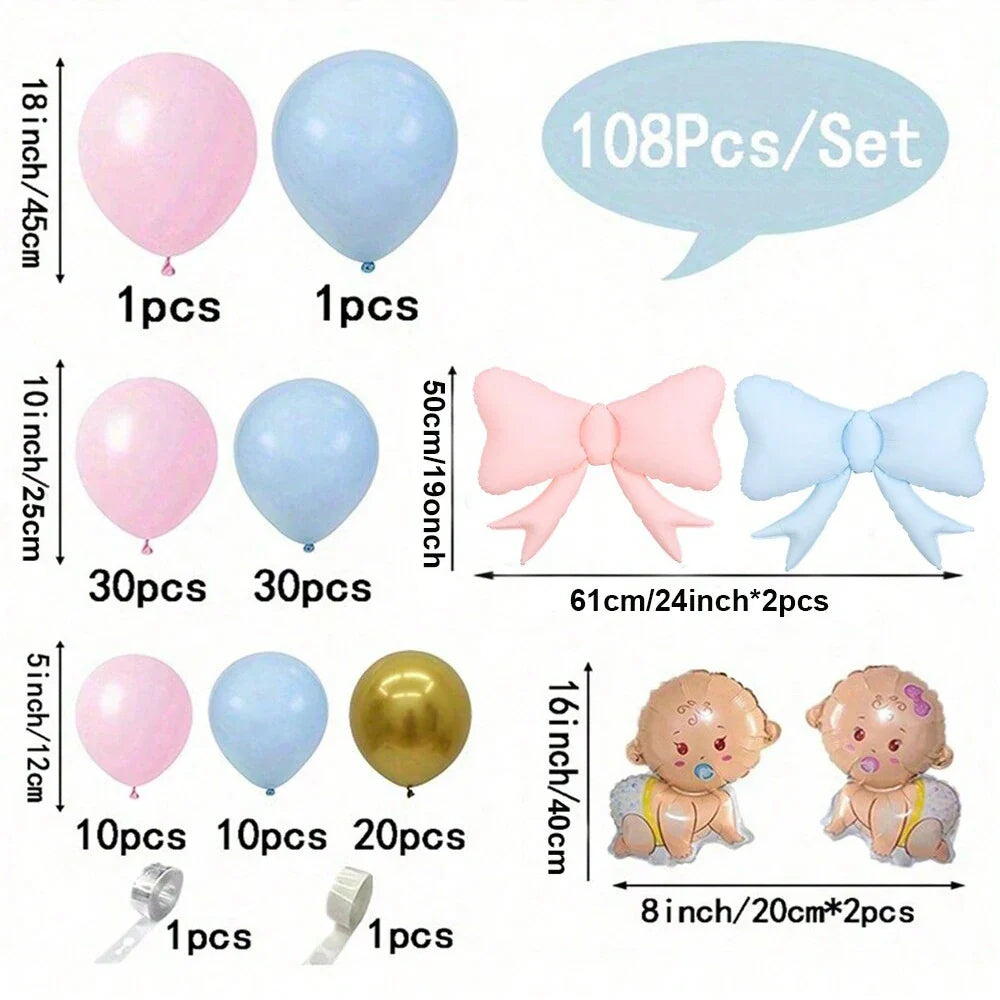 Gender Reveal Balloon Garland Kit with Bow & Baby Balloons - Chrome