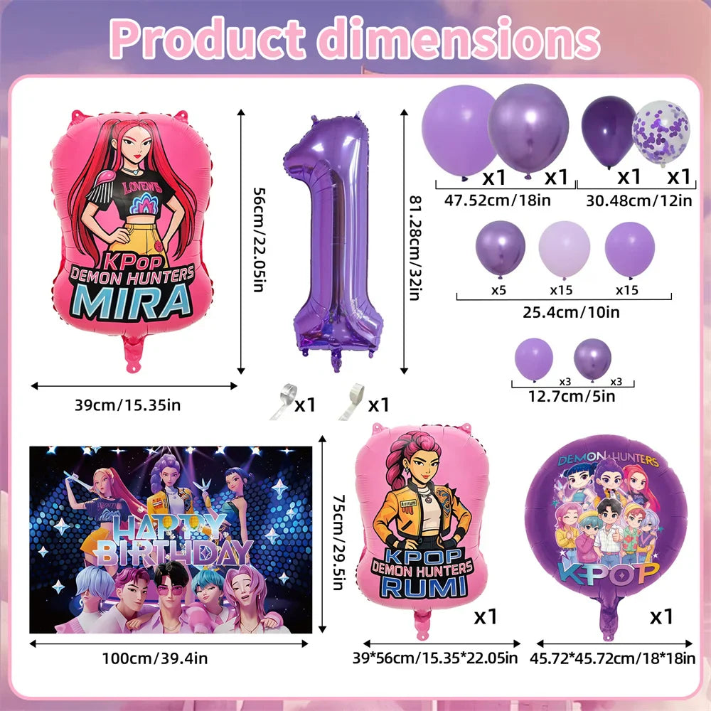 K-Pop Birthday Party Decorations, Purple Pink Balloon Garland Kit with