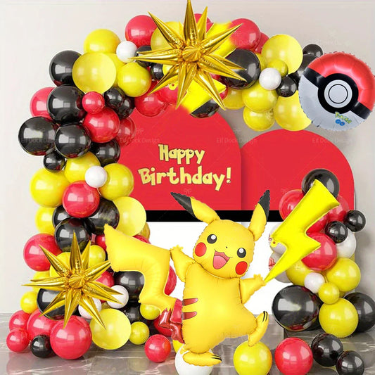 102Pcs Pokemon Pikachu Balloon Garland Arch Kit Red Yellow Black Latex