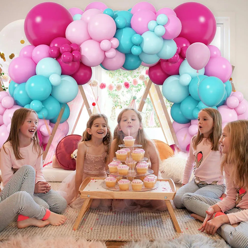 Peach Red and Blue-Green Balloon Arched Garland Set, Rose Red Cyan