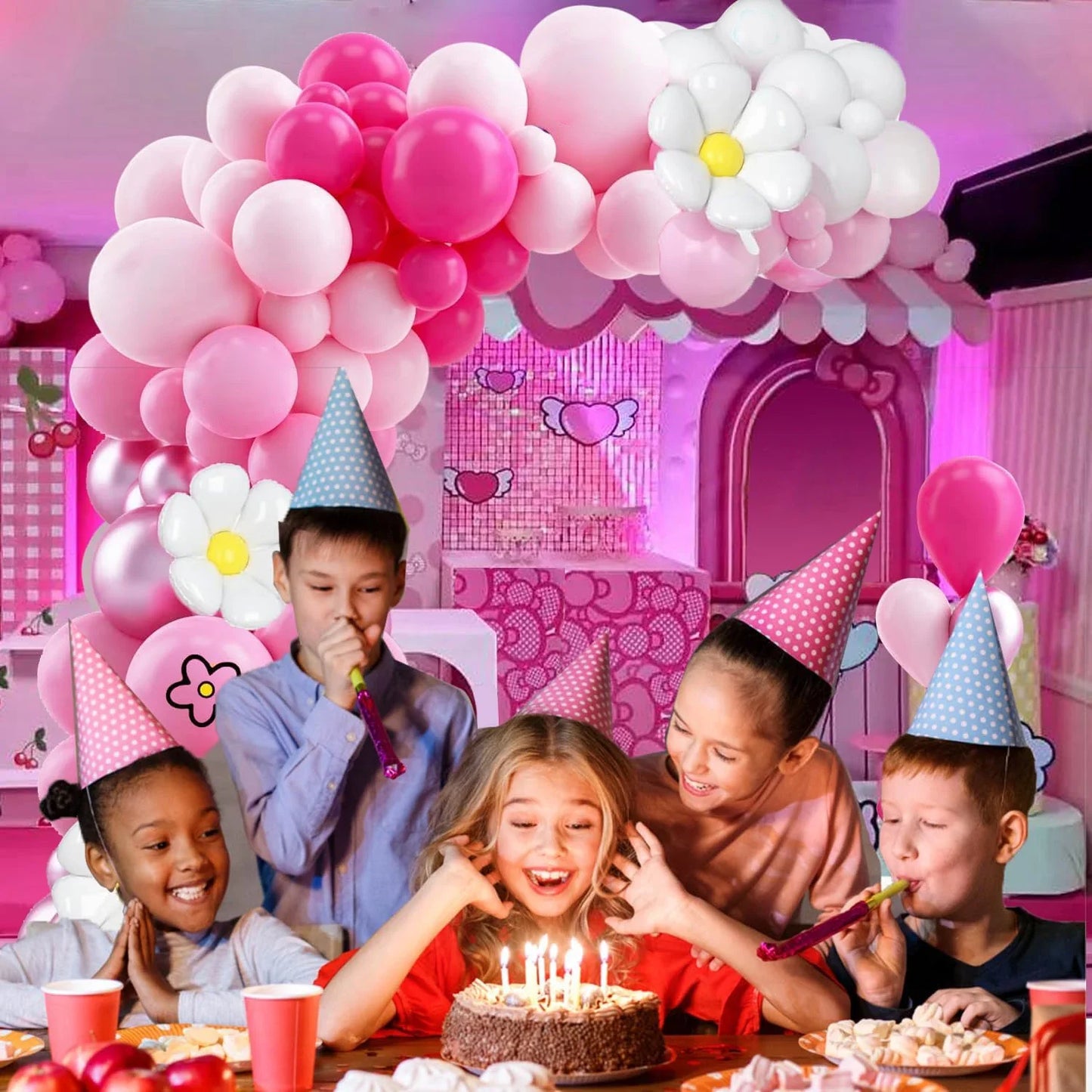 106 Pieces of Pink Love-Themed Balloon Decorations, Pink and White
