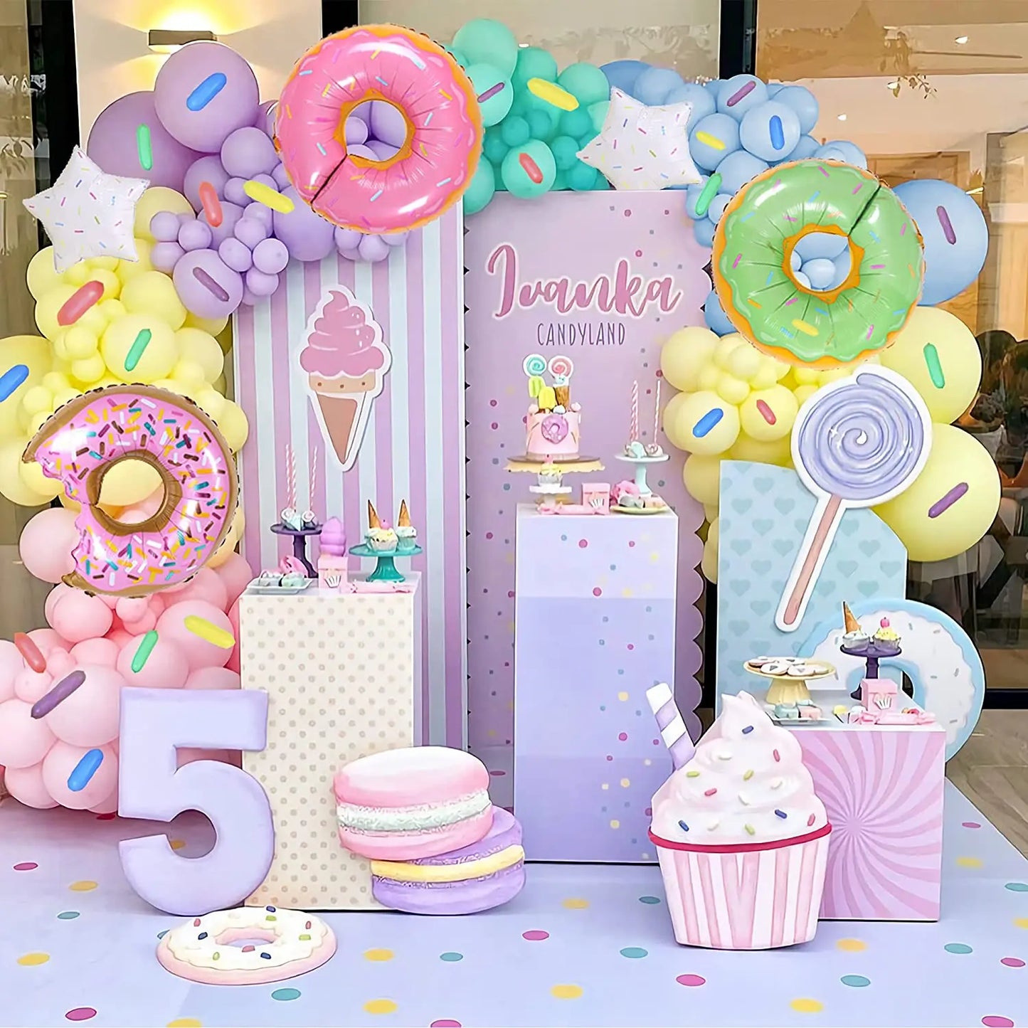 Colorful Pastel Balloon Arch Garland Kit Ice Cream Donut Helium Foil