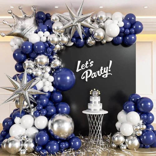 133Pcs Navy Blue and Silver Balloon Garland Arch Kit with