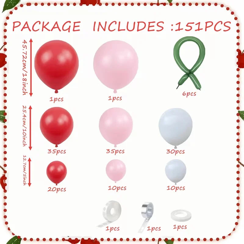 151-Piece Cherry Balloon Garland Arch Kit, White/Red Balloon