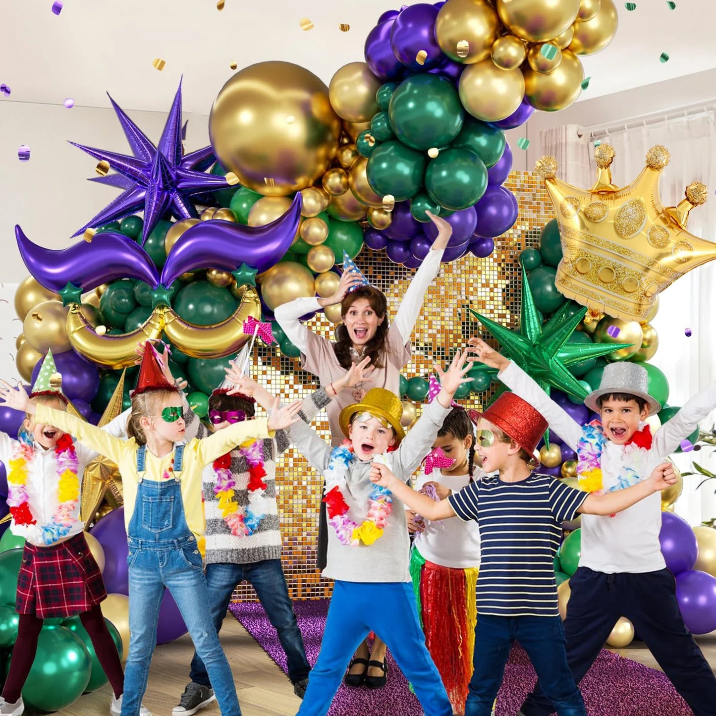 130pcs Mardi Gras Balloon Garland Arch Kit Green Purple Gold for Fat