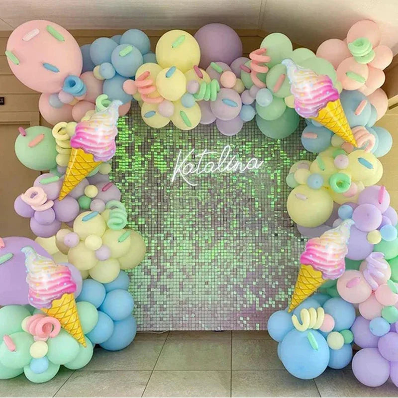 Colorful Pastel Balloon Arch Garland Kit Ice Cream Donut Helium Foil