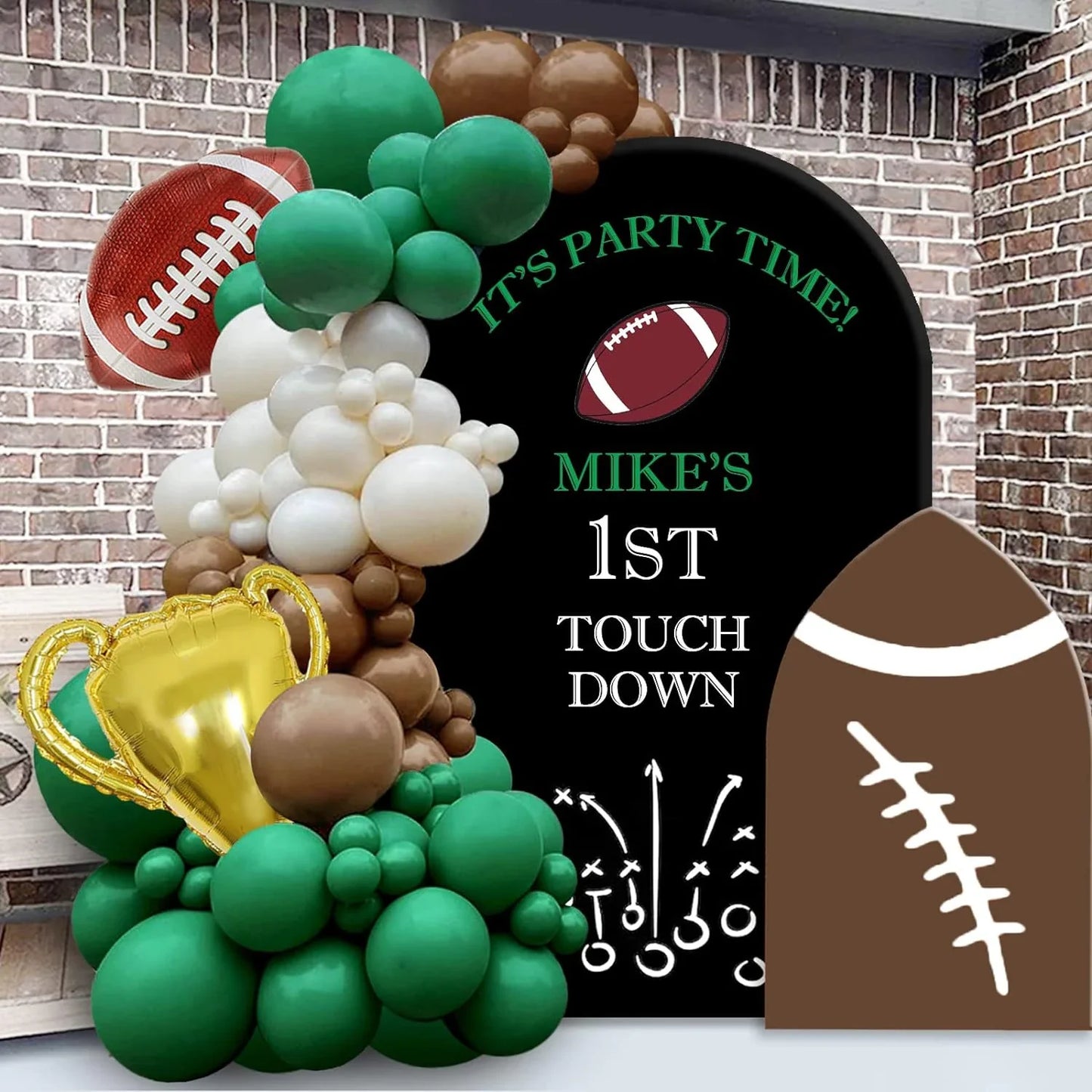 112-Piece Rugby-Themed Balloon Arch Garland Set, White, Sand Green,