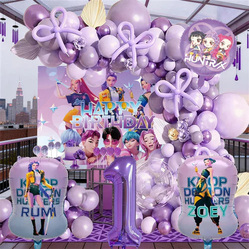 K-Pop Birthday Party Decorations Purple Balloon Garland Kit with Foil