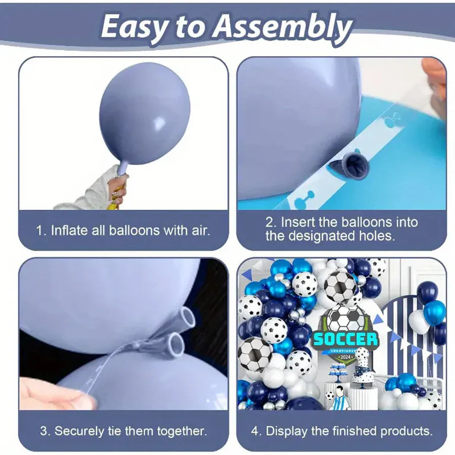 129pcs Football Theme Night Blue White Latex Balloons Garland Arch Kit