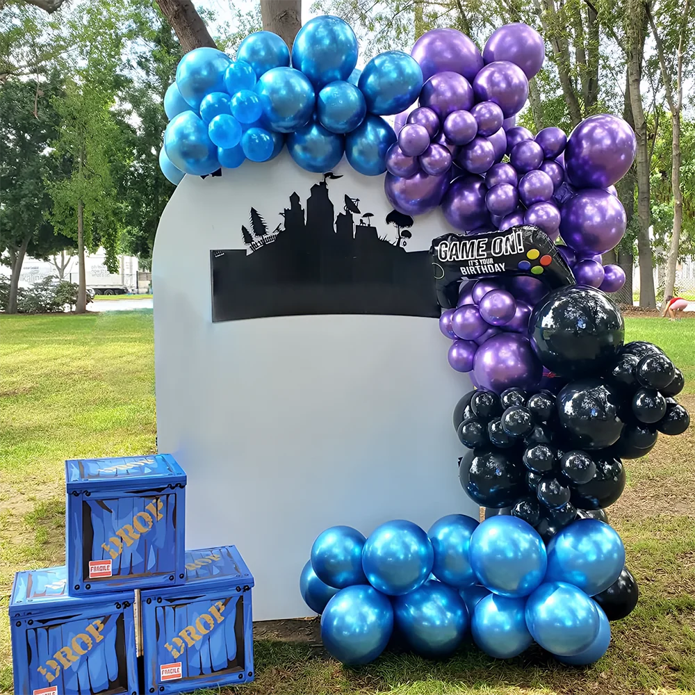 117Pcs Metallic Chrome Black Purple Blue Balloons Garland Arch Kit for