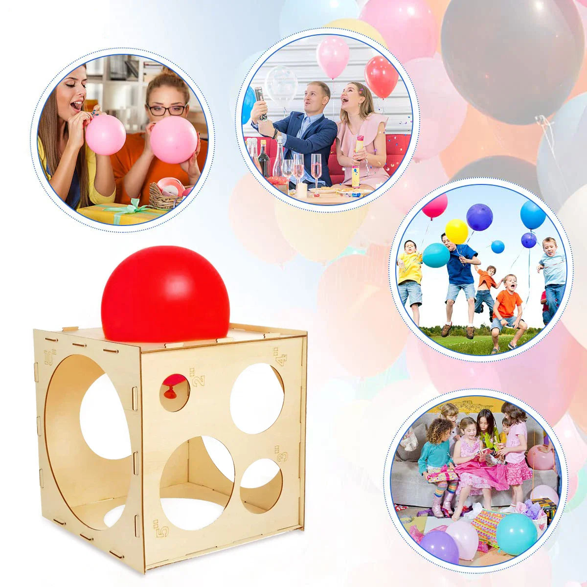 30cm Wood Balloon Sizer Cube Box Balloons Measuring box For Birthday