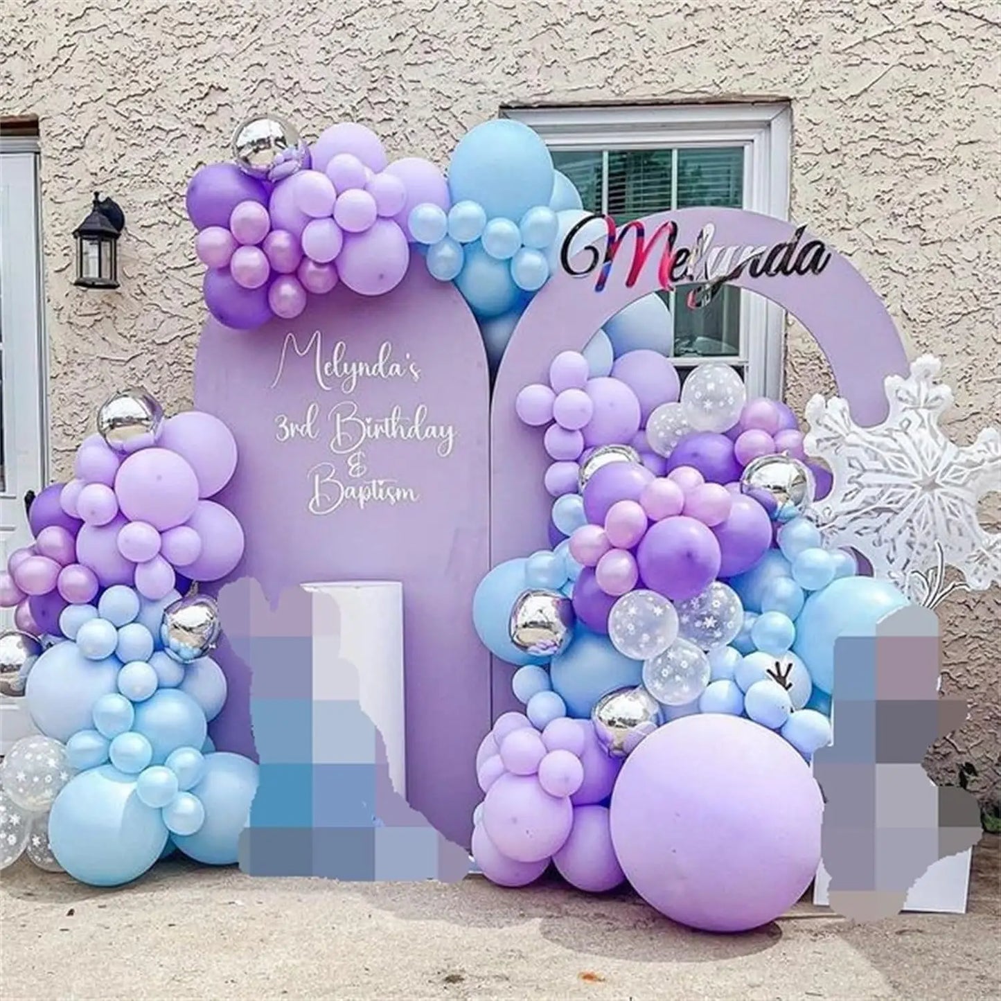 Blue Purple Sliver White Snowflake Balloons Garland Arch Kit for
