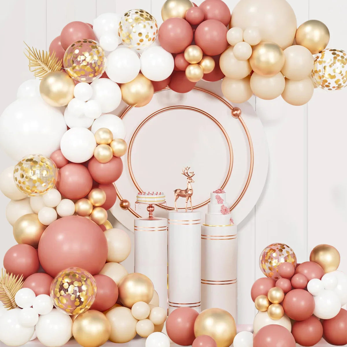 Retro Pink White Gold Balloons Garland Arch Kit Birthday Party