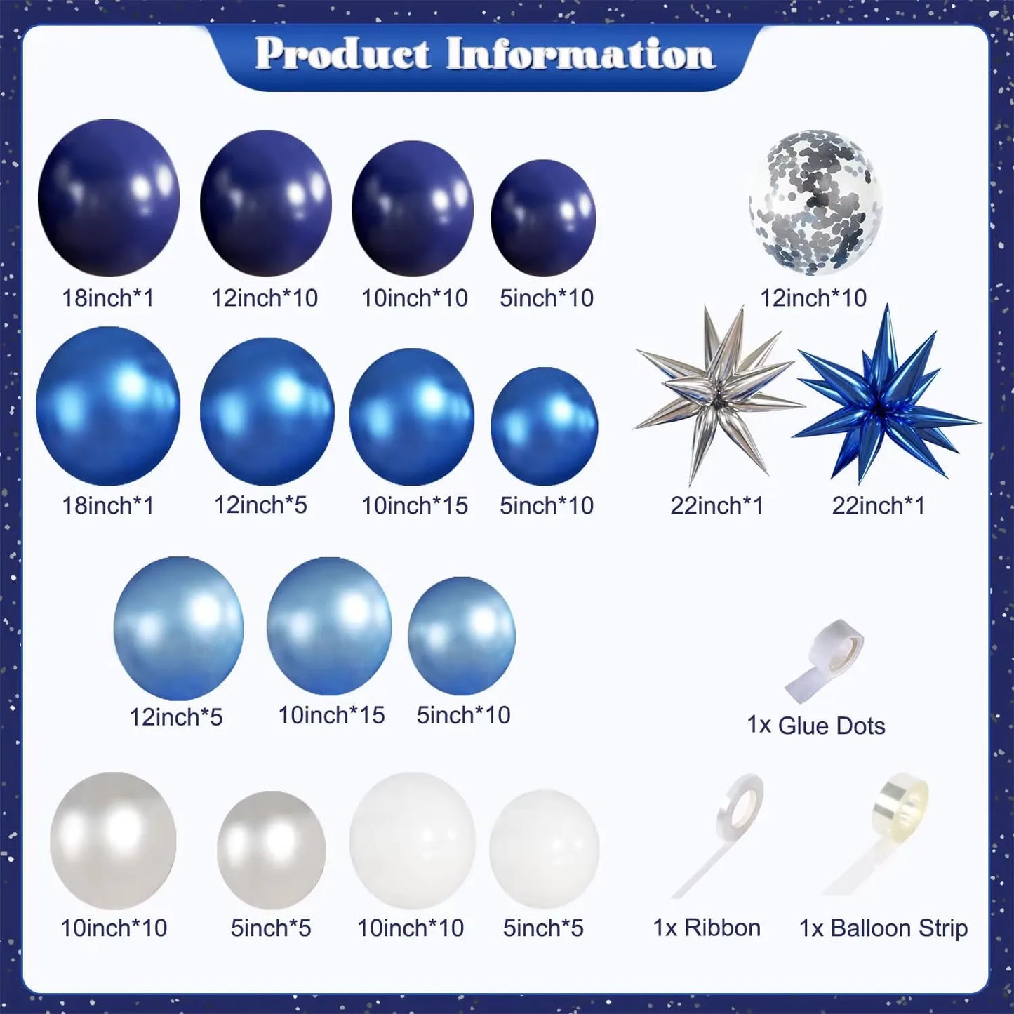 Blue White Silver Balloon Garland Arch Kit 137Pcs Navy Light Metallic