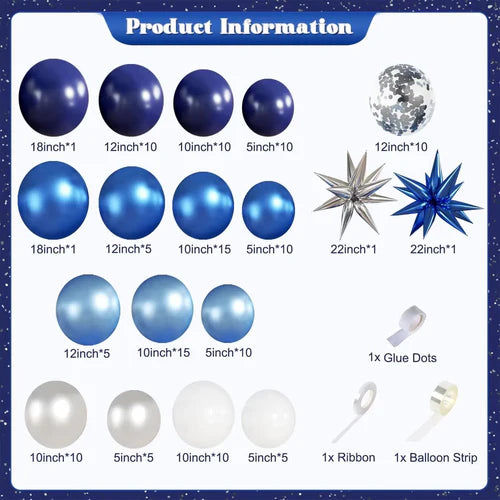 Blue White Silver Balloon Garland Arch Kit 137Pcs Navy Light Metallic