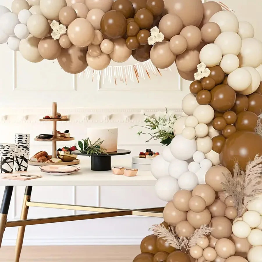 142pcs Cartoon Bear Khaki White Skin Latex Balloons Garland Arch Kit