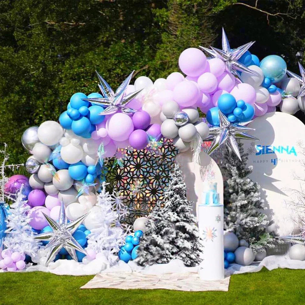 Blue Purple Sliver White Snowflake Balloons Garland Arch Kit for