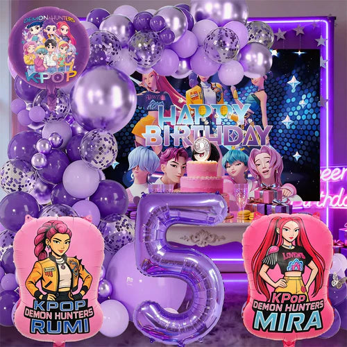K-Pop Birthday Party Decorations, Purple Pink Balloon Garland Kit with